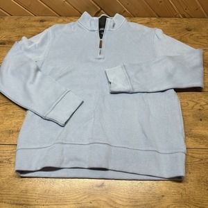 Lands' End Bedford Ribbed 1/4 Zip Sweater Blue Cotton | Men's L‎ 42-44